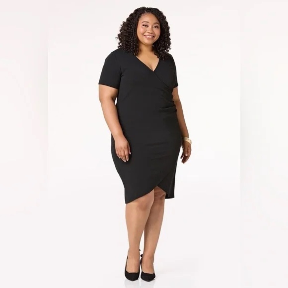 CATO | PLUS SIZE BLACK FAUX WRAP DRESS SIZE 26/28